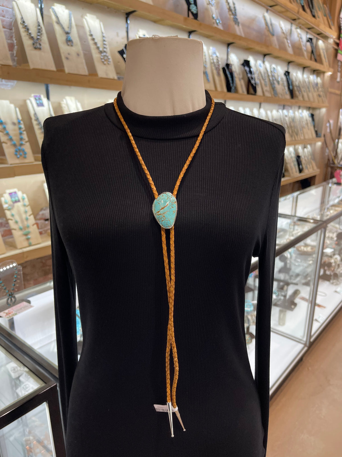 #8 Turquoise Bolo Tie by Carrie Cannon, Kiowa