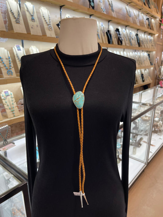 #8 Turquoise Bolo Tie by Carrie Cannon, Kiowa