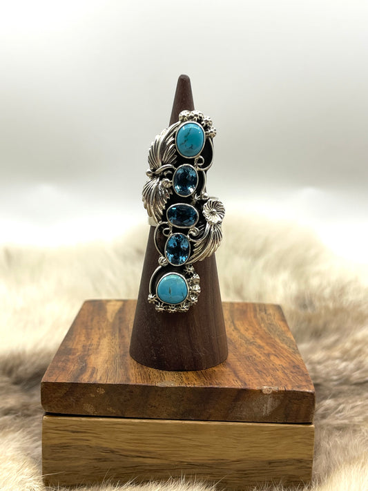 7.0 Blue Topaz and Turquoise Ring