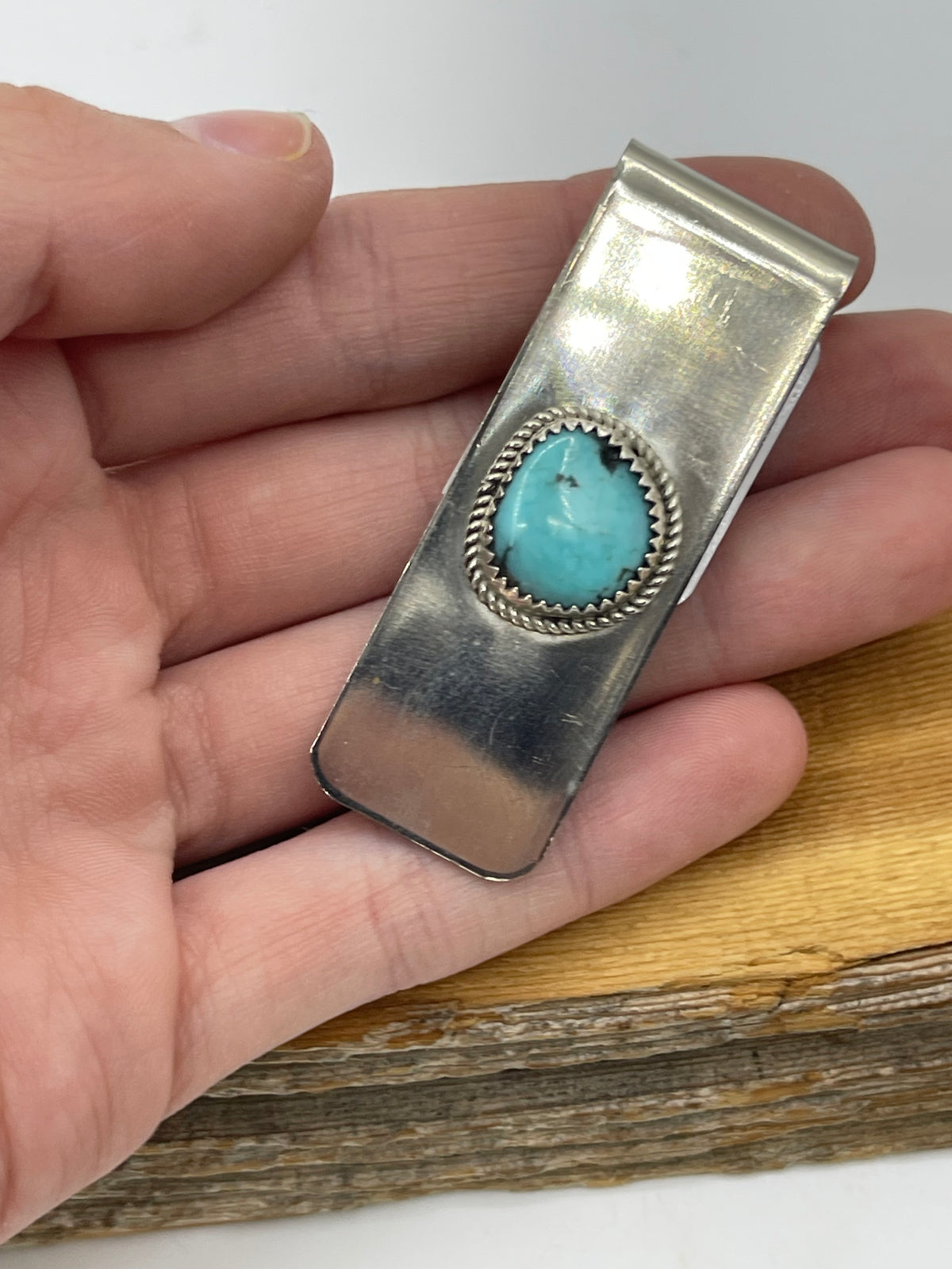 Sterling Silver and Turquoise Money Clip by Sally Arviso, Navajo