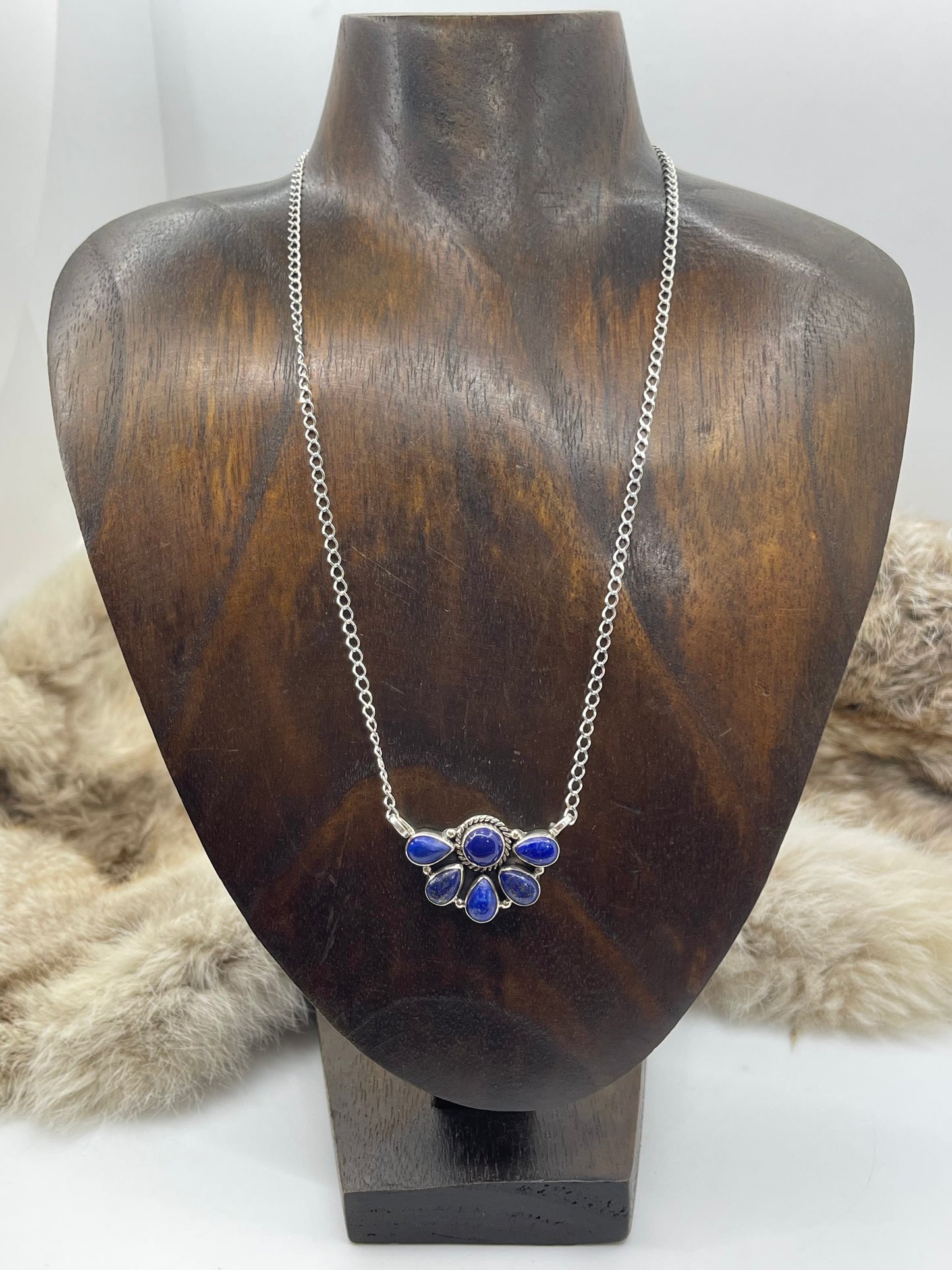 17" Blue Lapis Lazuli Half Cluster Necklace