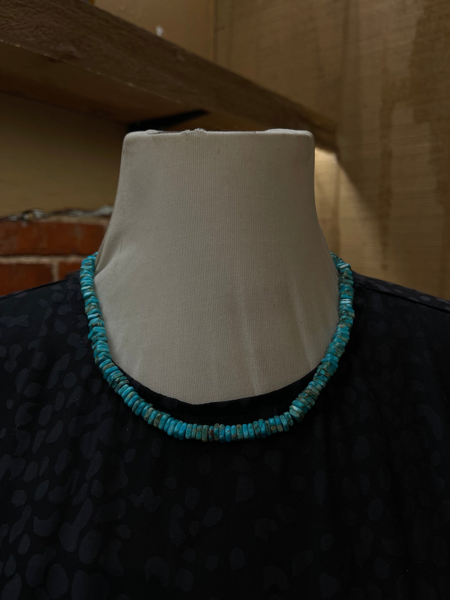 18" Turquoise Square Beaded Slab Necklace