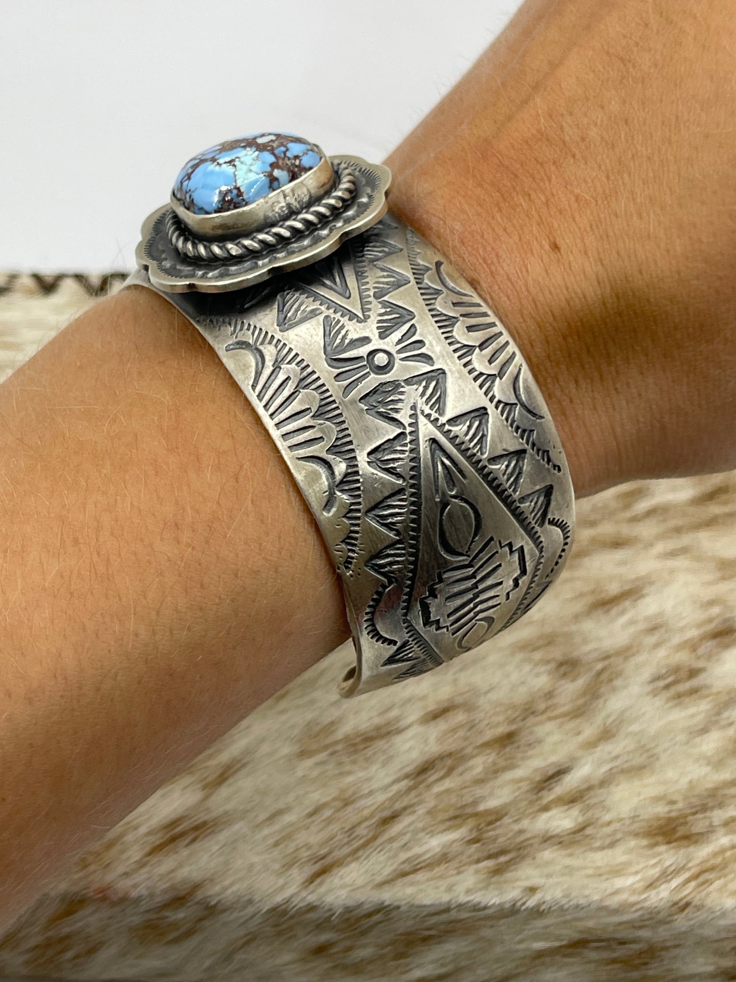 Golden Hill Turquoise 6”-7 1/2” Cuff by Boyd Ashley, Navajo