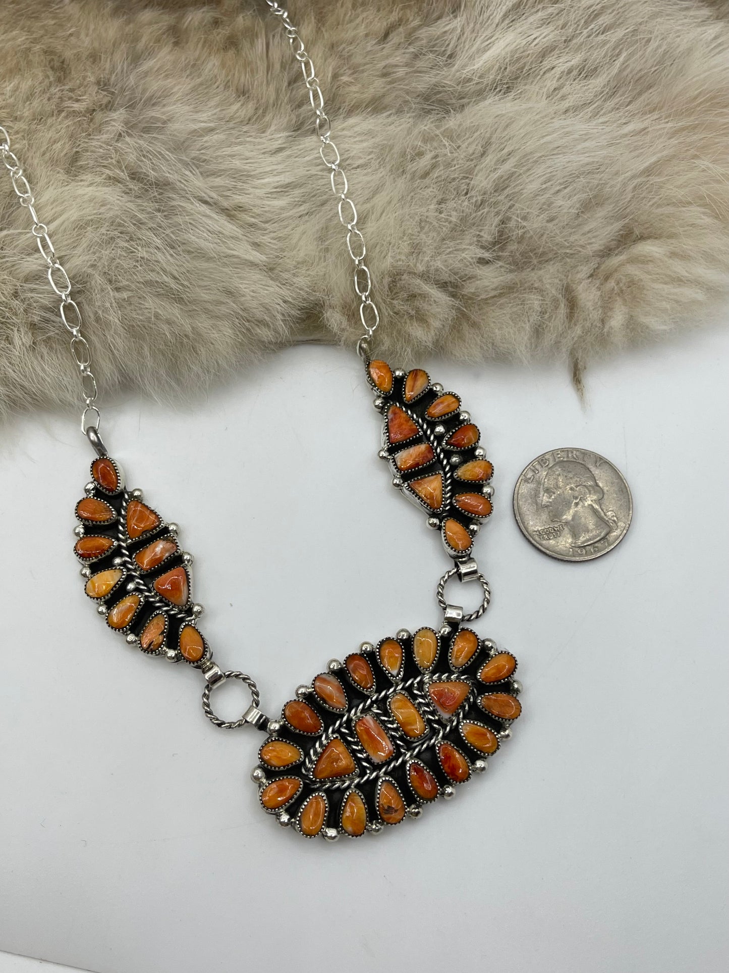 22" Orange Spiny Oyster Shell Necklace by Eunice Wilson, Navajo