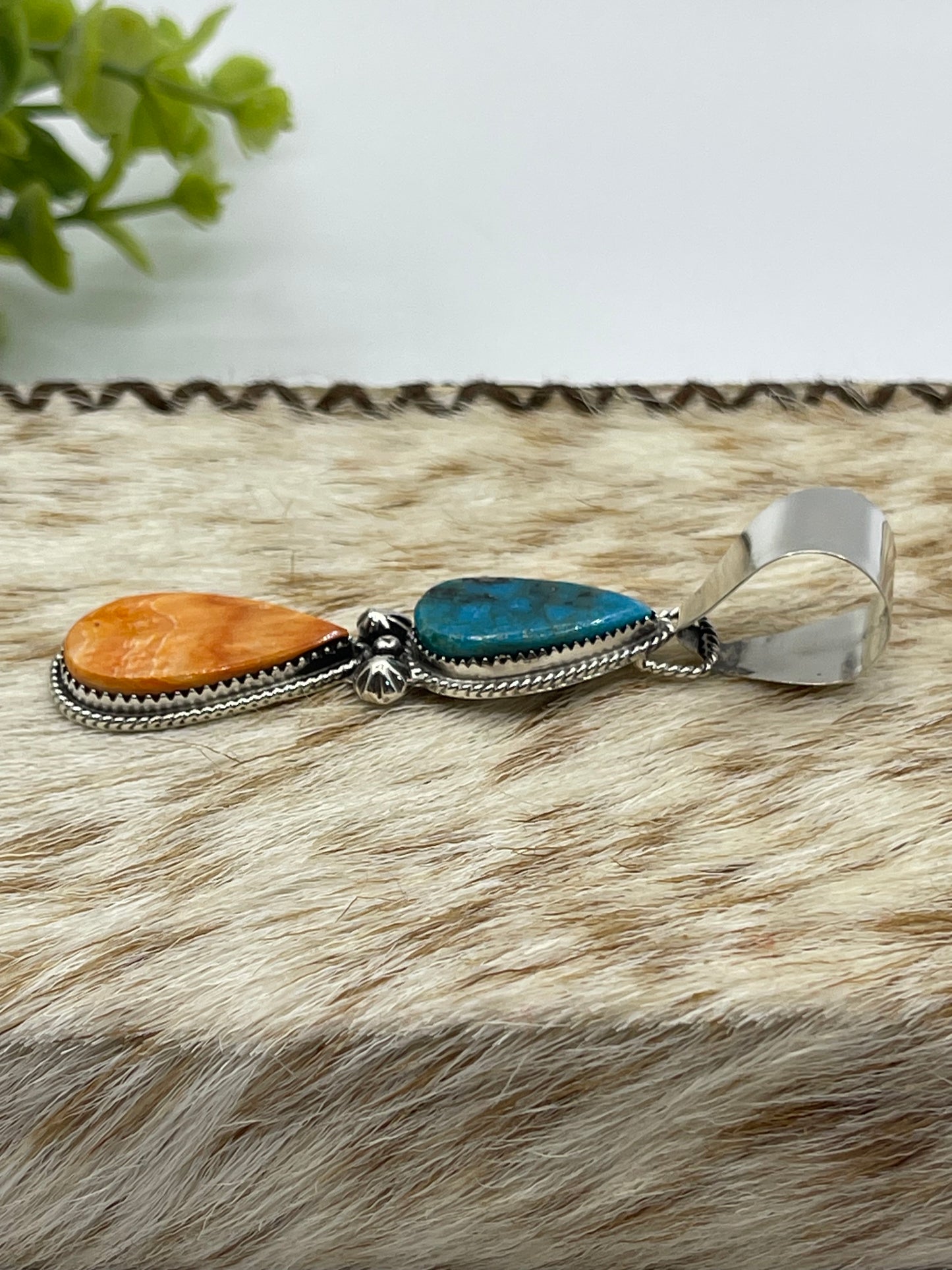 2 Stone Teardrop Pendant by Selina Warner, Navajo