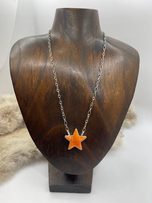 18" Orange Spiny Oyster Shell Star Necklace