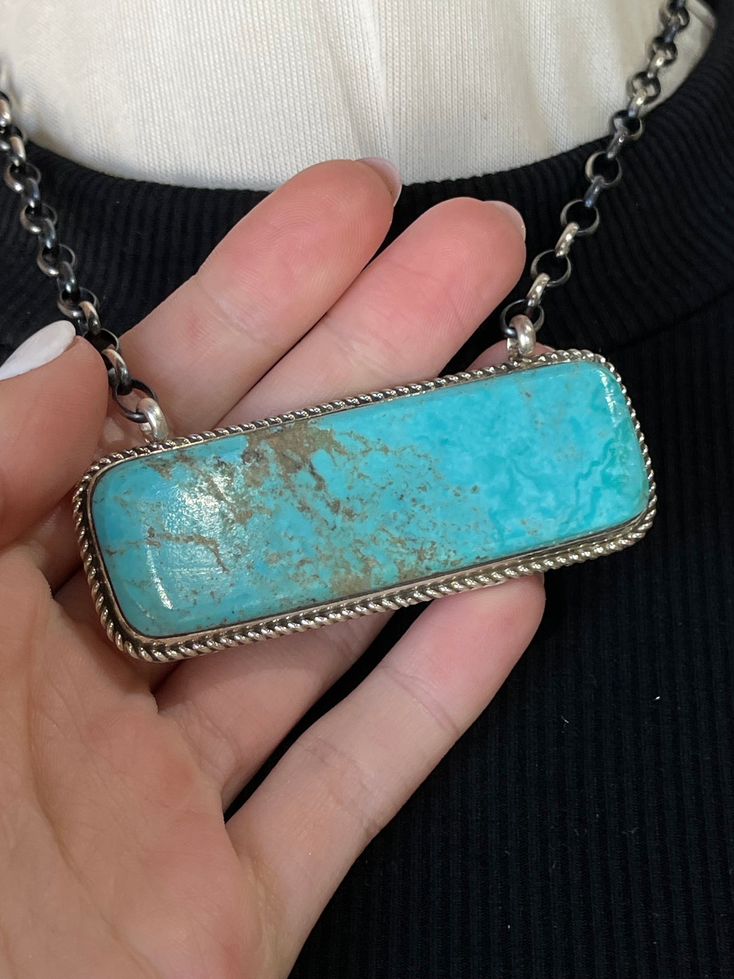 Extra Large Kingman Turquoise Bar Necklace by Larry Etsitty, Navajo