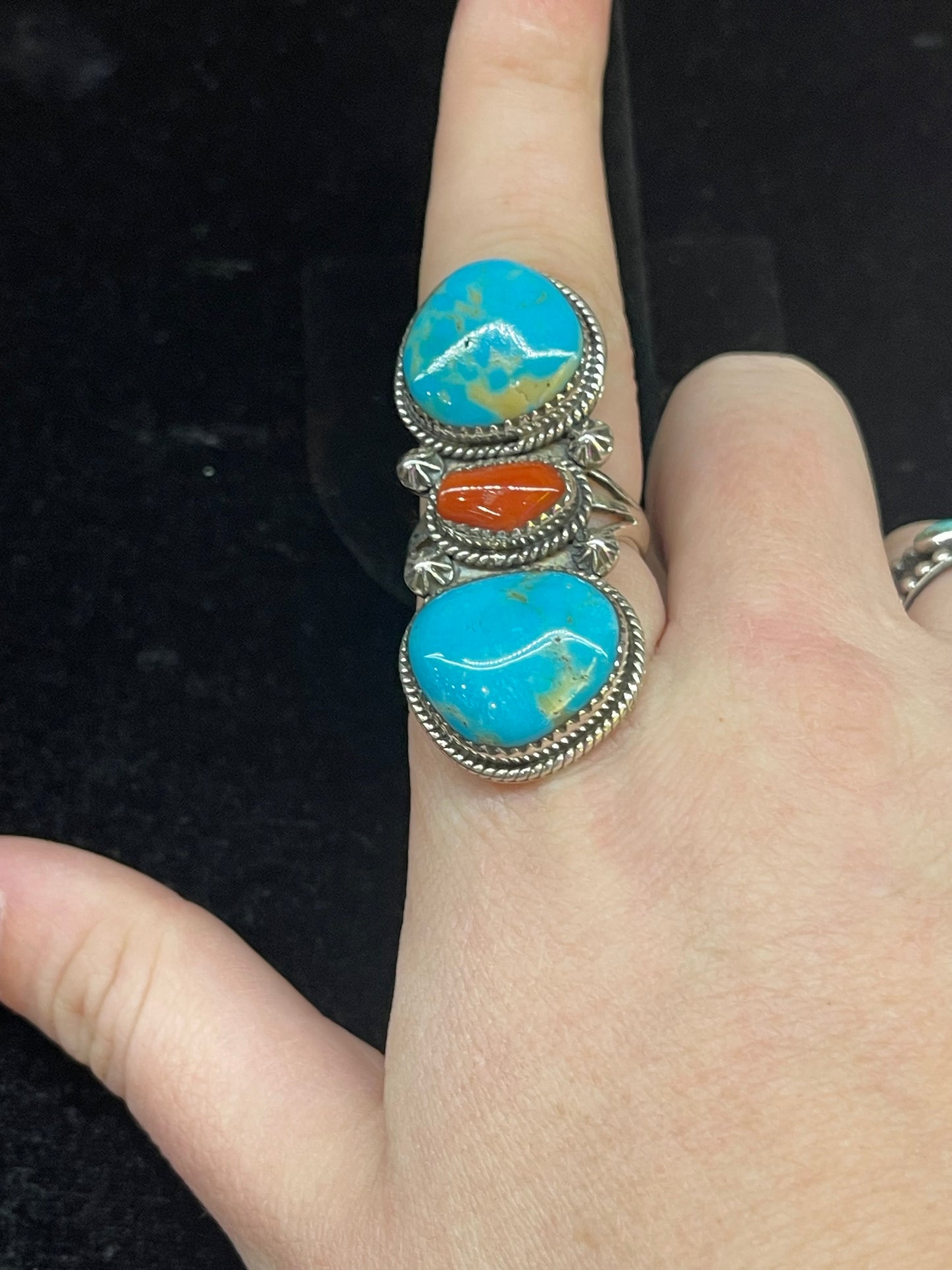 Cripple Creek Turquoise and Coral Ring