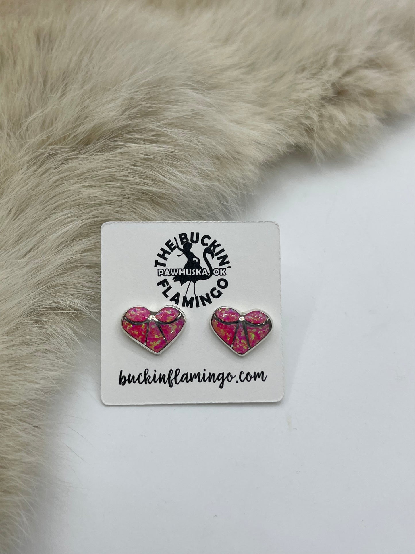 Hot Pink Opal Inlay Heart Earrings By Orena Leekya, Zuni