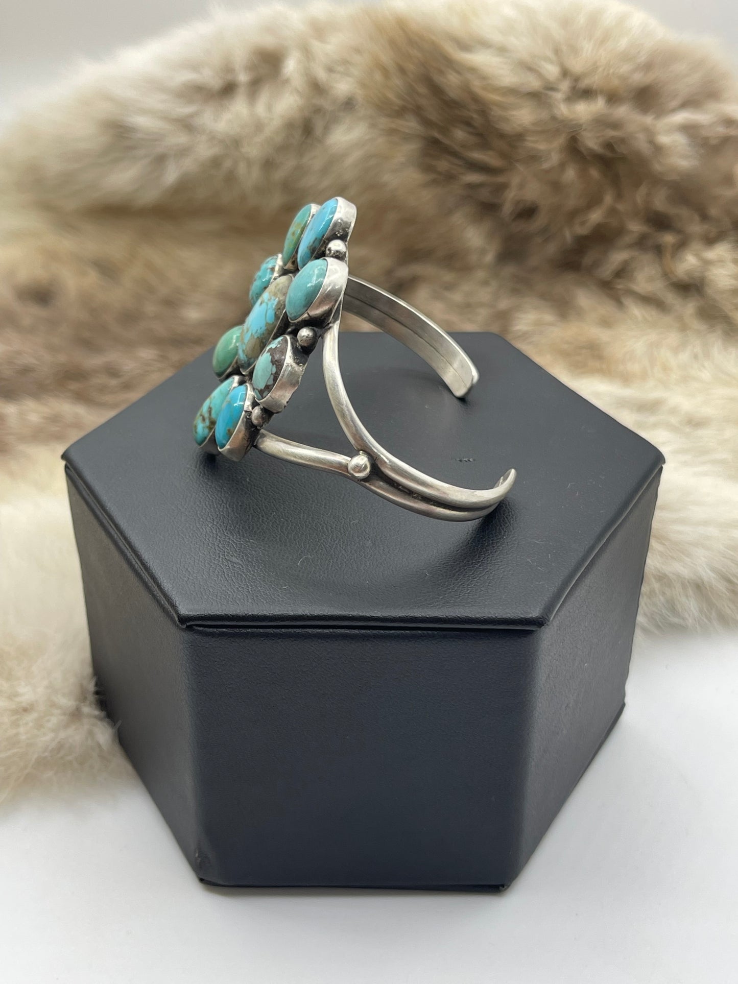 5.5"-7" Kingman Turquoise Cluster Cuff by Geraldine James, Navajo