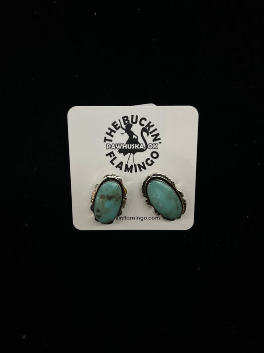 Oval Turquoise Post Earrings by Phyllis Smith, Navajo