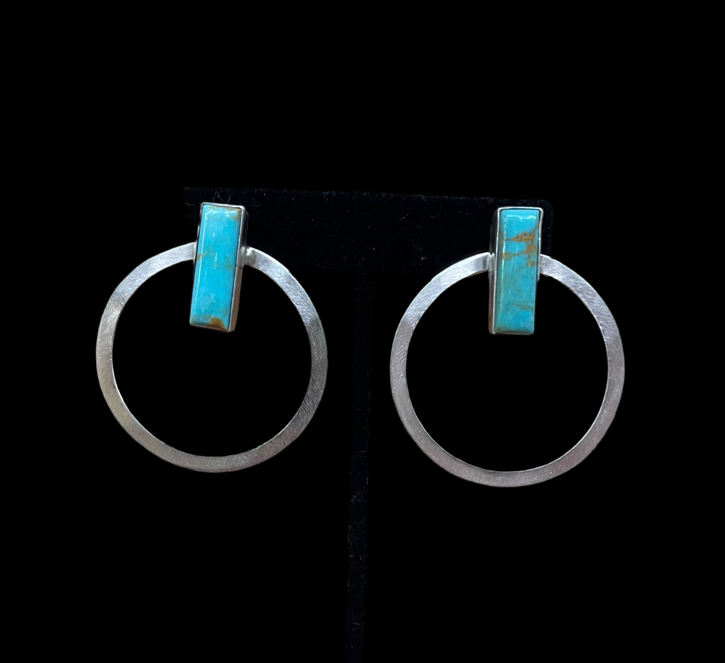 Kingman Turquoise Bar with Sterling Silver Hoops by Elouise Kee, Navajo