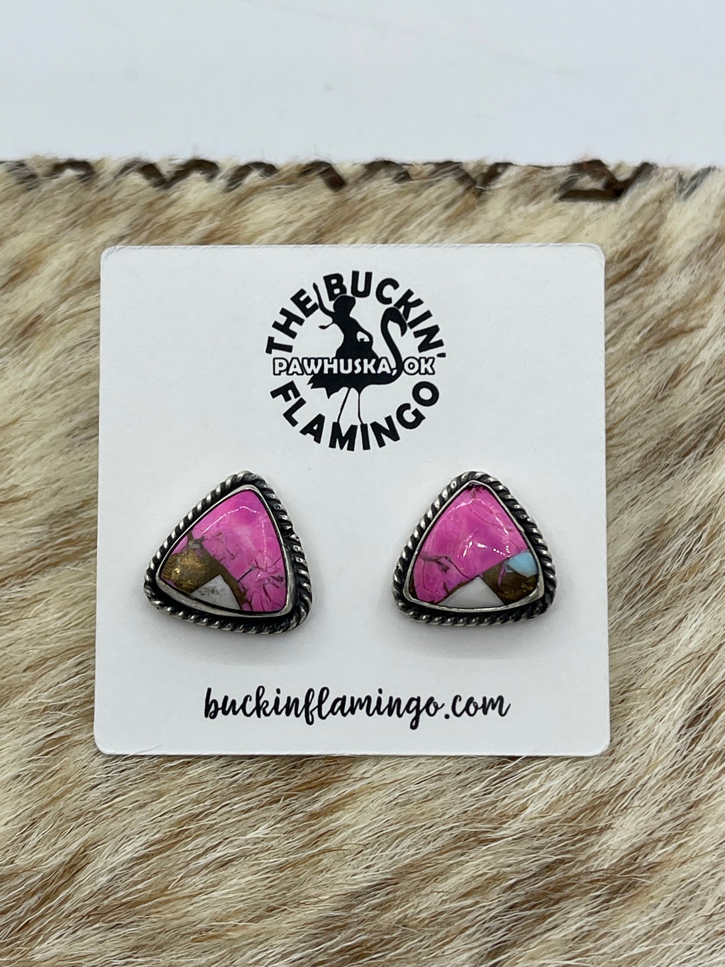 Triangle Cotton Candy Post Earrings, Navajo Made