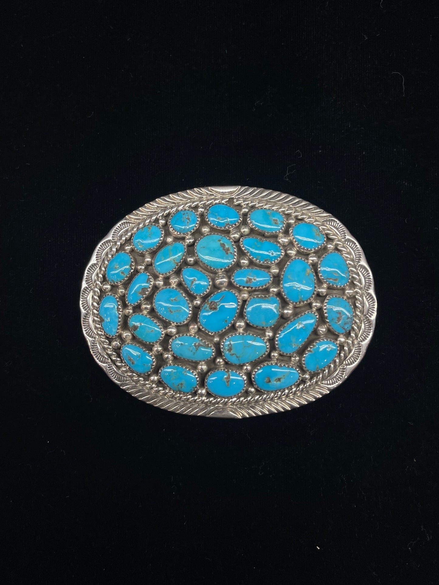 Natural Sleeping Beauty Turquoise Belt Buckle by Merle house, Navajo