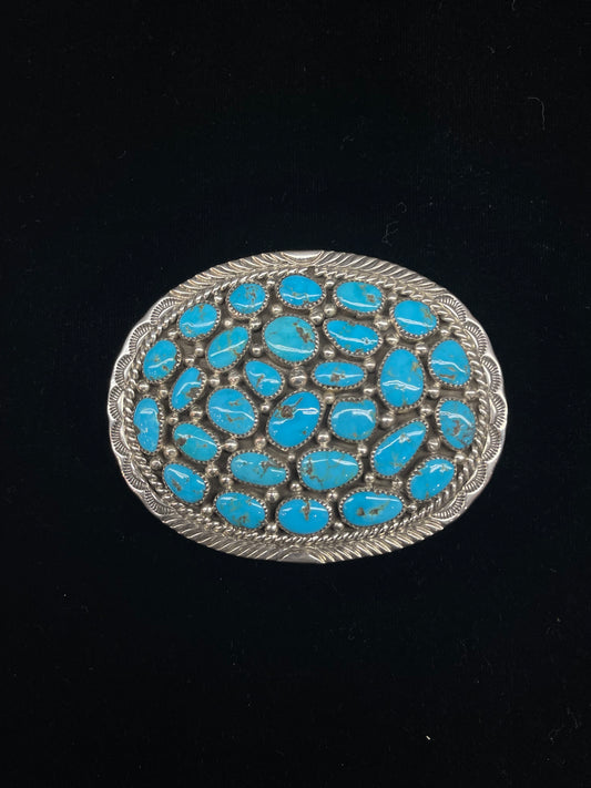 Natural Sleeping Beauty Turquoise Belt Buckle by Merle house, Navajo