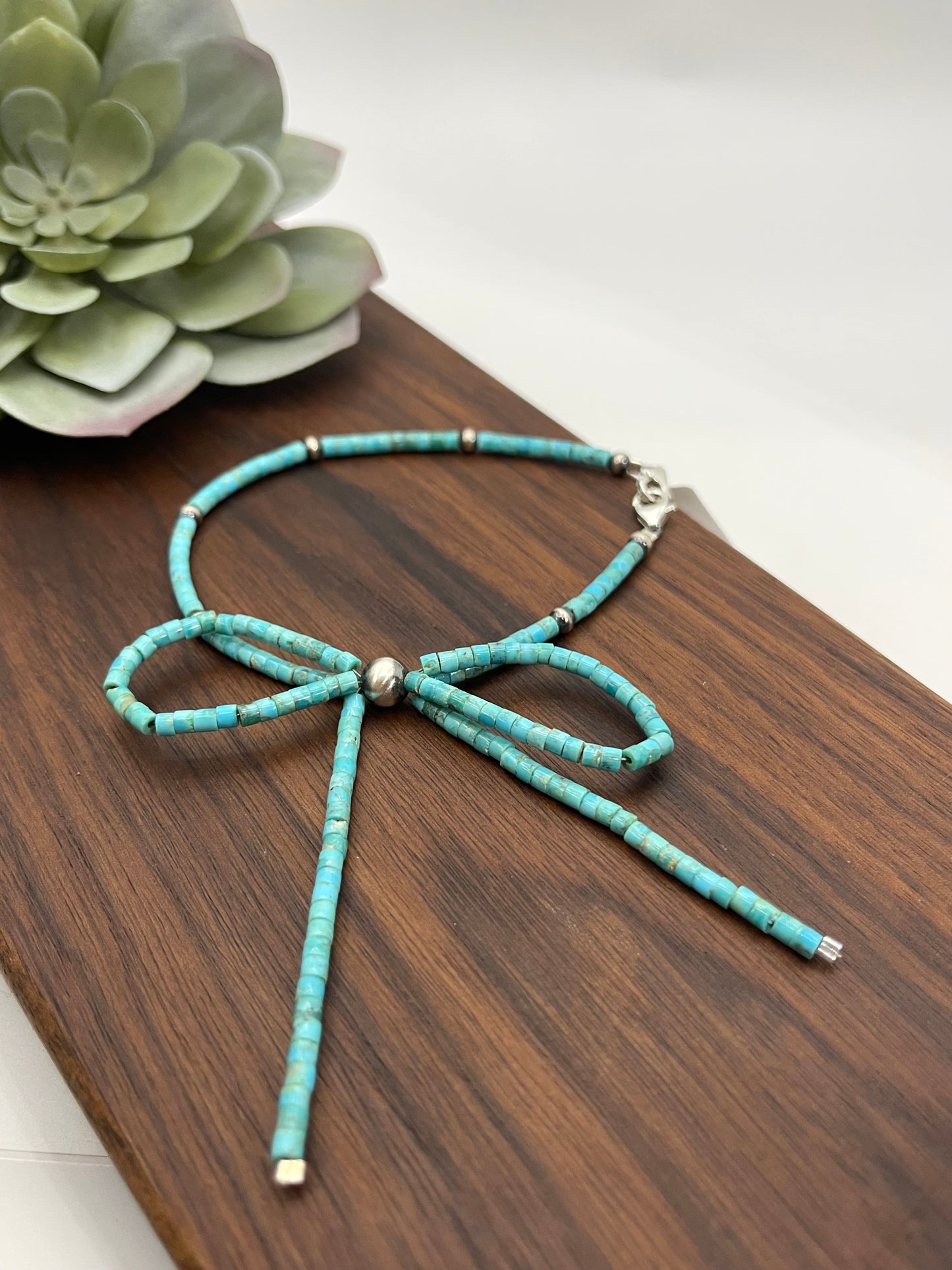 9" Turquoise Heishi Bead Bow Hat Band Charm
