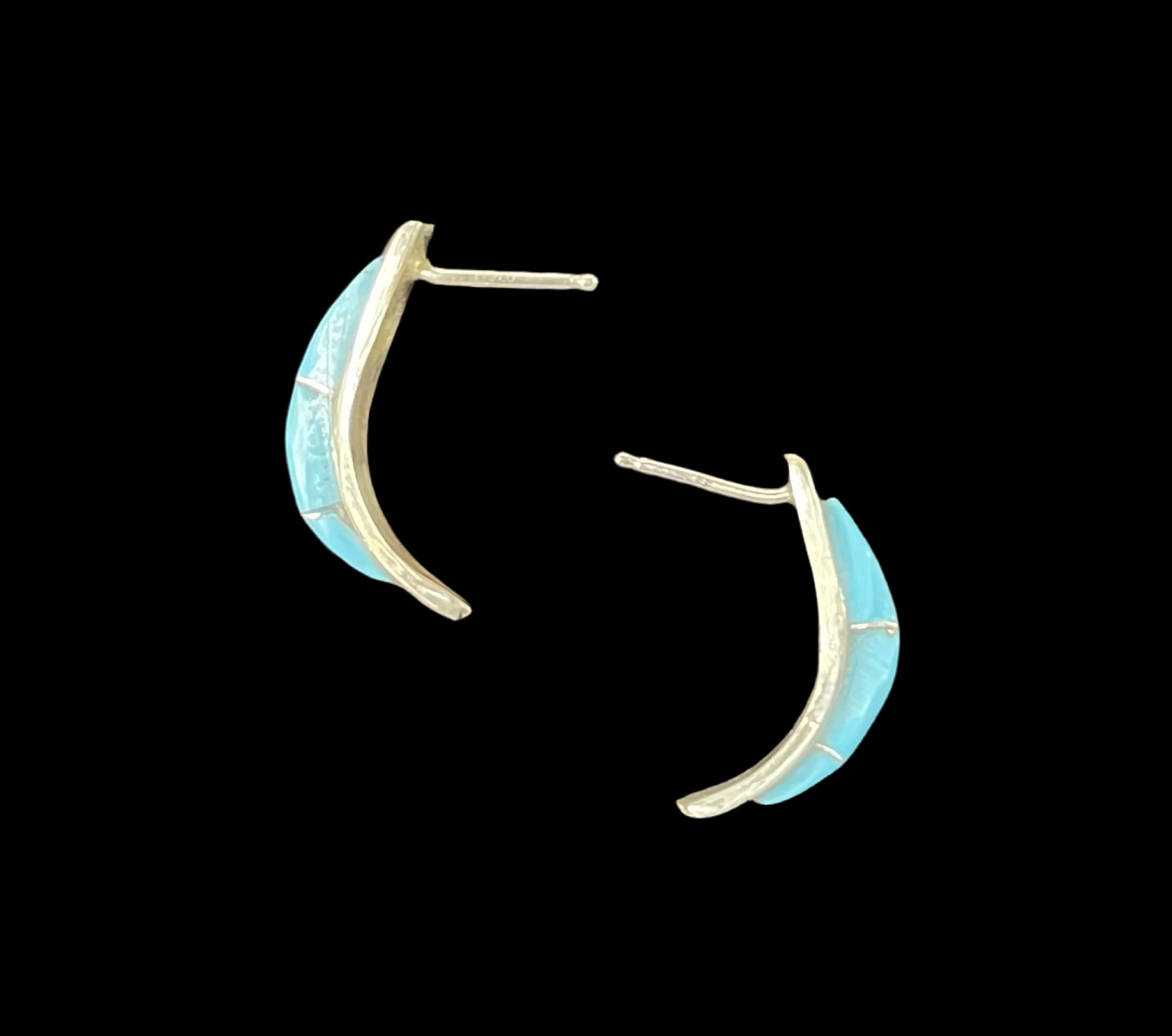 Sleeping Beauty Turquoise Quarter Hoop Earrings by Kent Lonjose, Zuni