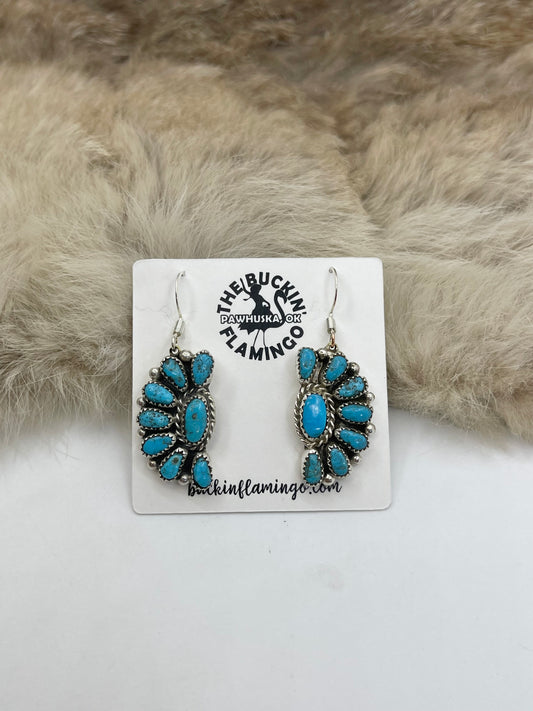 Half Cluster Turquoise Earring by Justina Wilson, Navajo