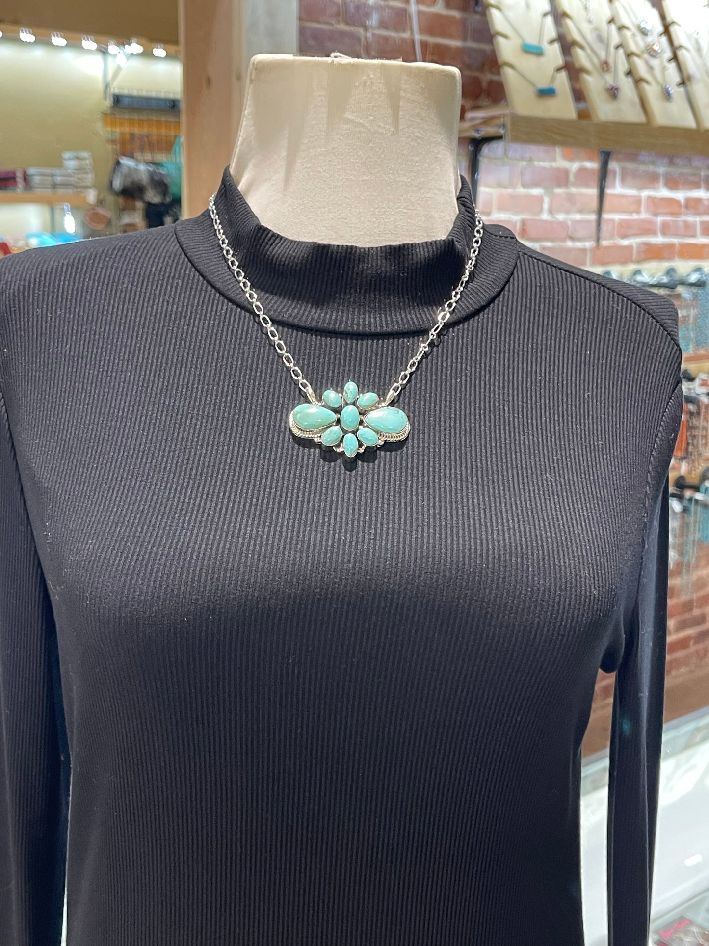 18" 9 Stone Turquoise Cluster Necklace