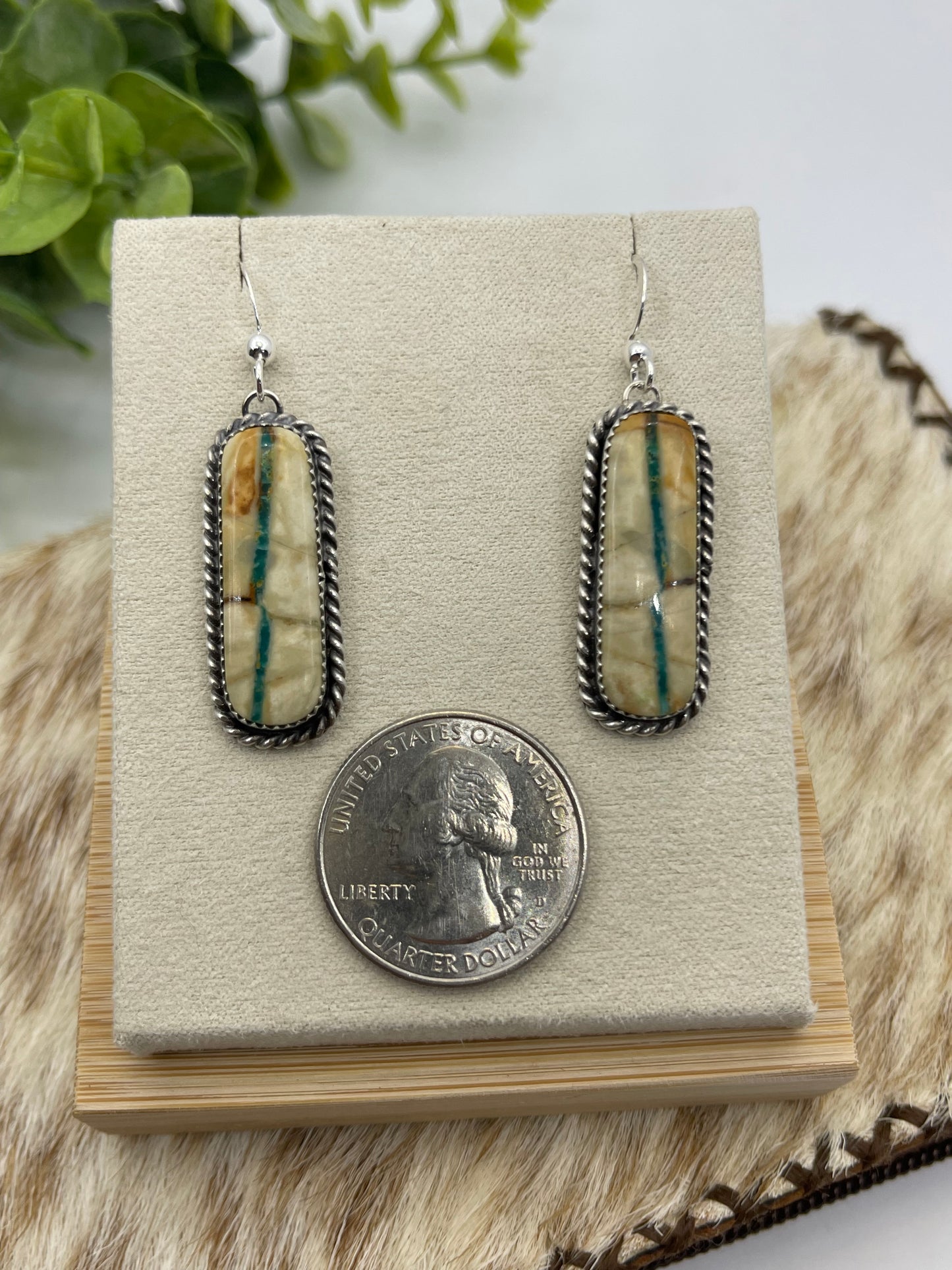 Boulder Ribbon Turquoise Dangle Earrings by Virginia Becenti, Navajo