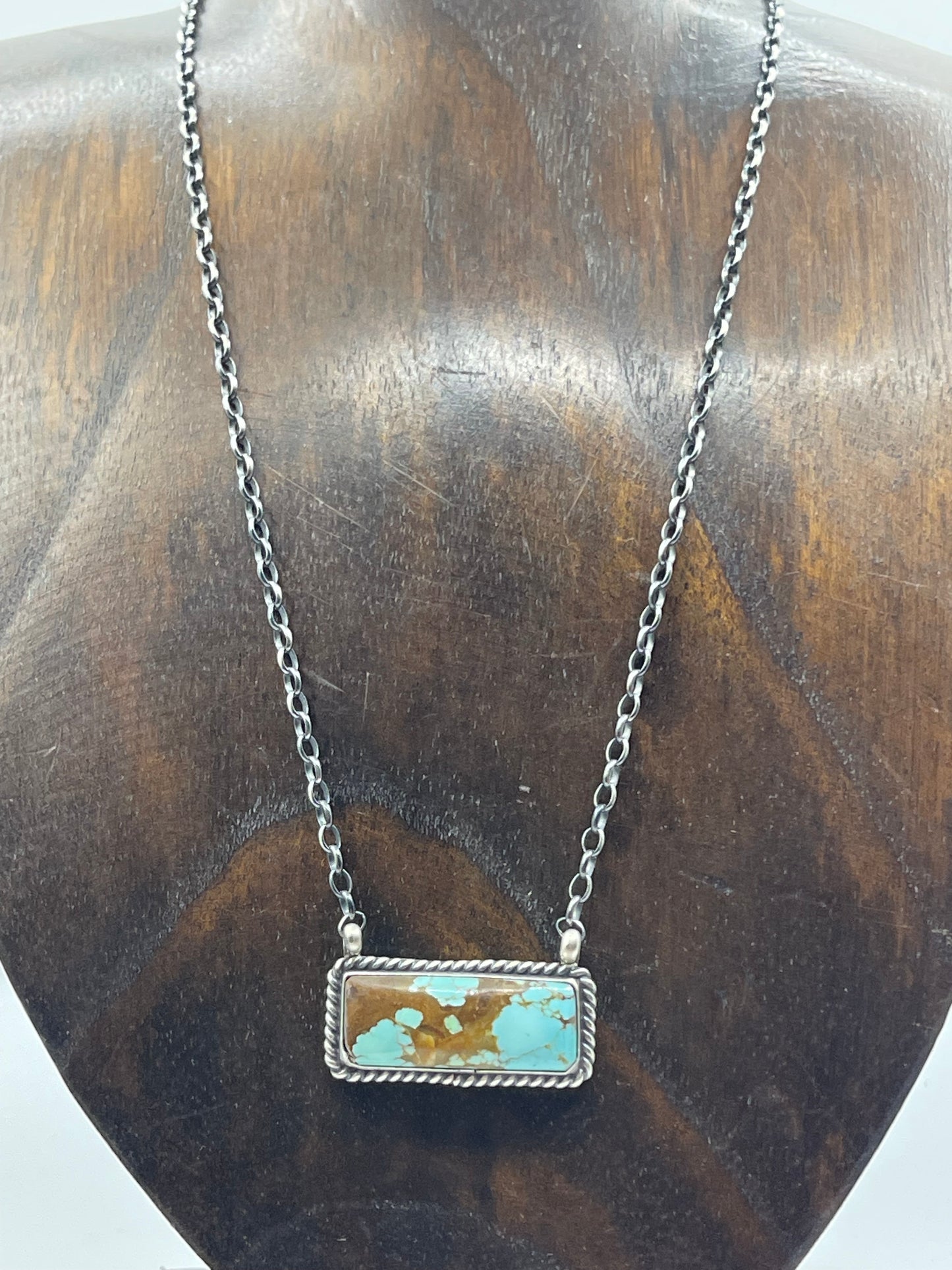 18" #8 Turquoise Bar Necklace by Johnny Dixon, Navajo