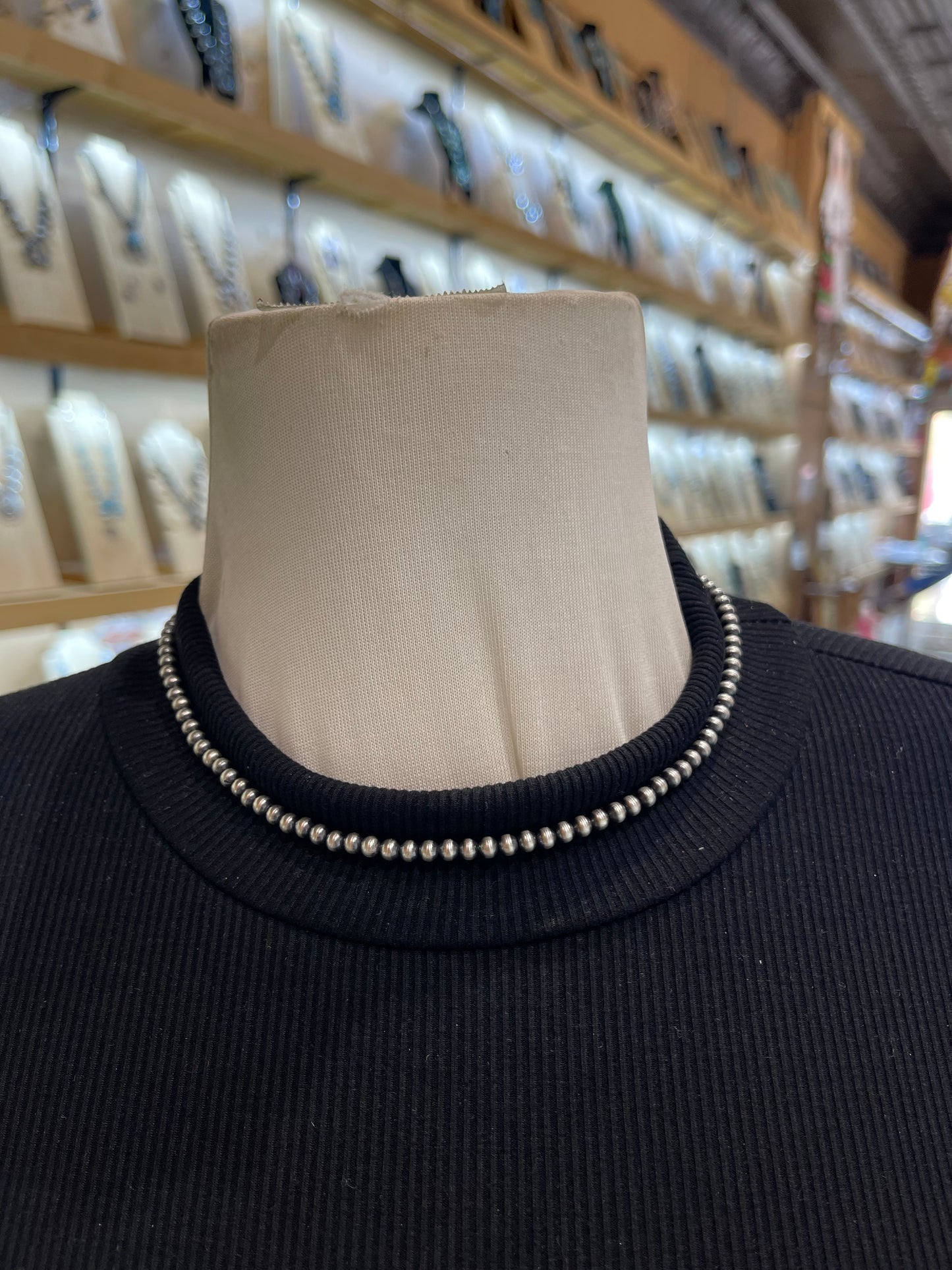 16” 4mm Navajo Style Pearls Strung by Louise Joe, Navajo