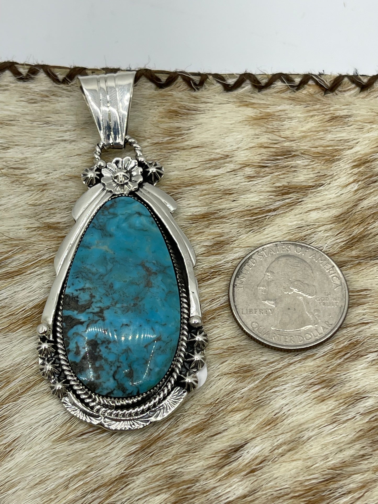 Kingman Turquoise Teardrop Pendant with a 4.8mm Bale by Rose Lee, Navajo