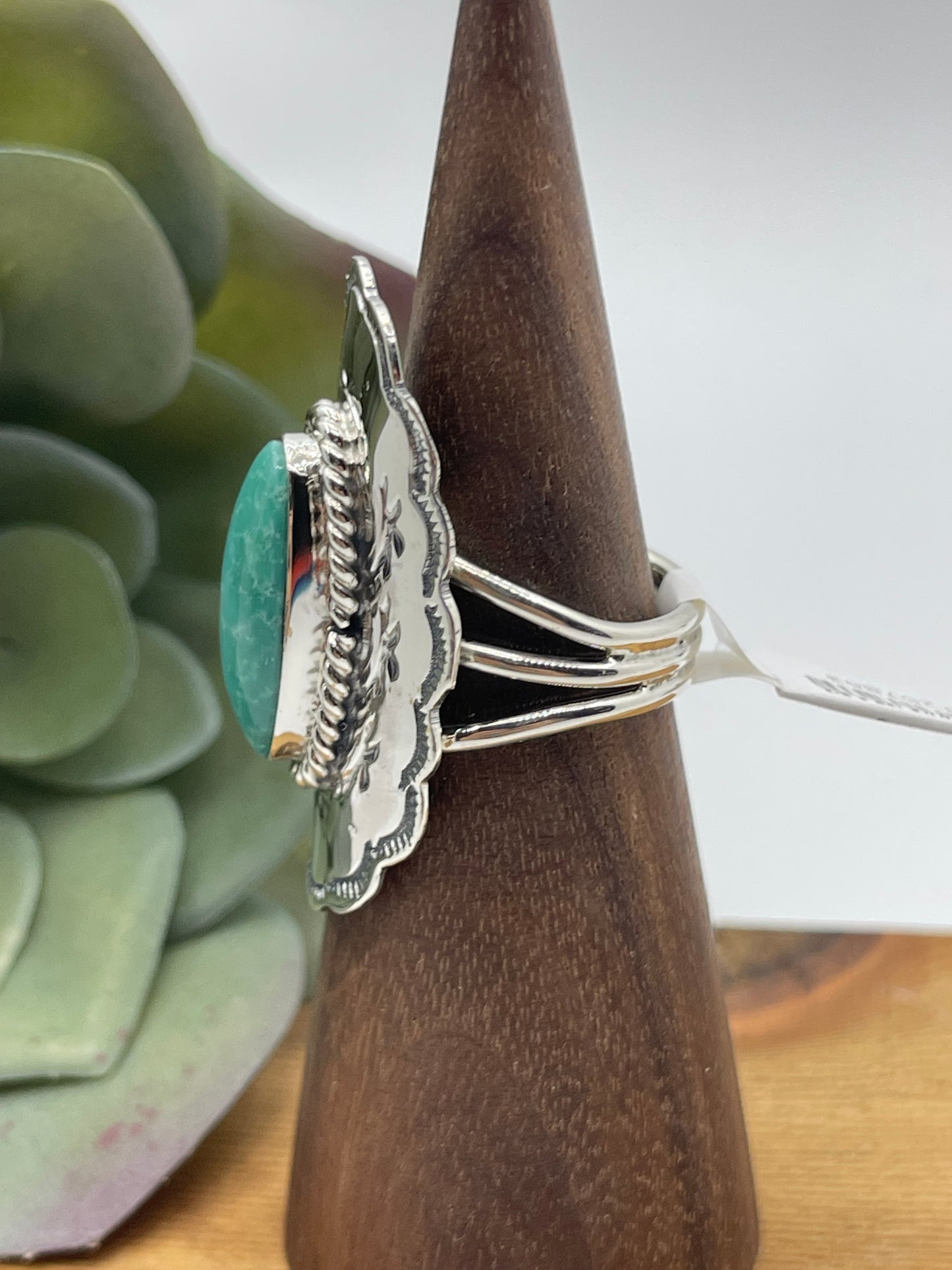 7.0 Kingman Turquoise Concho Ring by Charlene Yazzie, Navajo