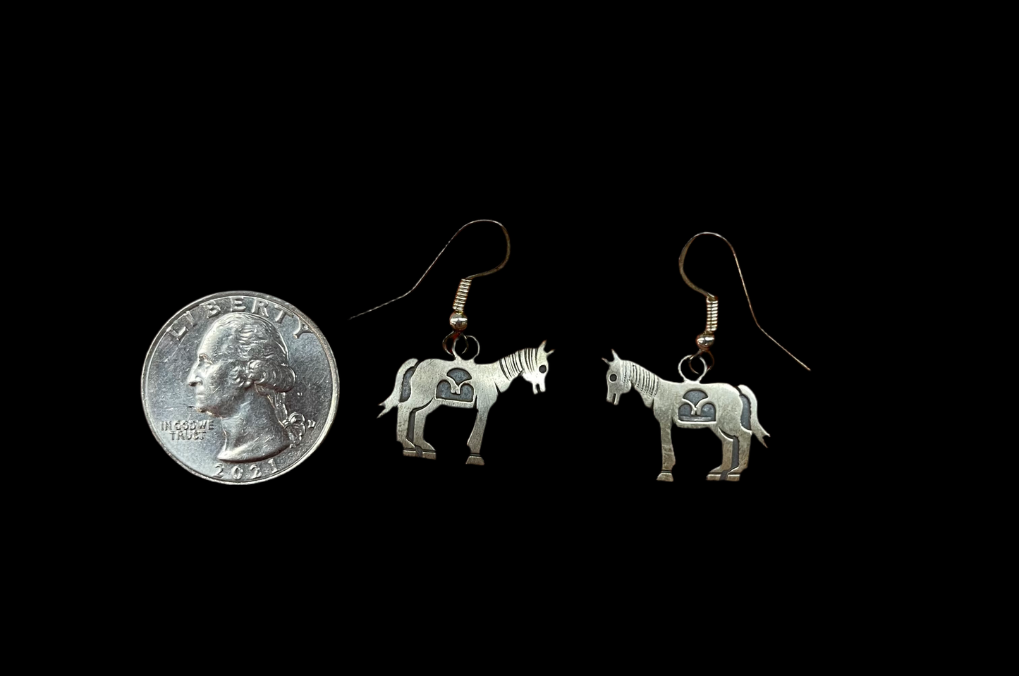 Stamped Horse Dangle Hook Earrings