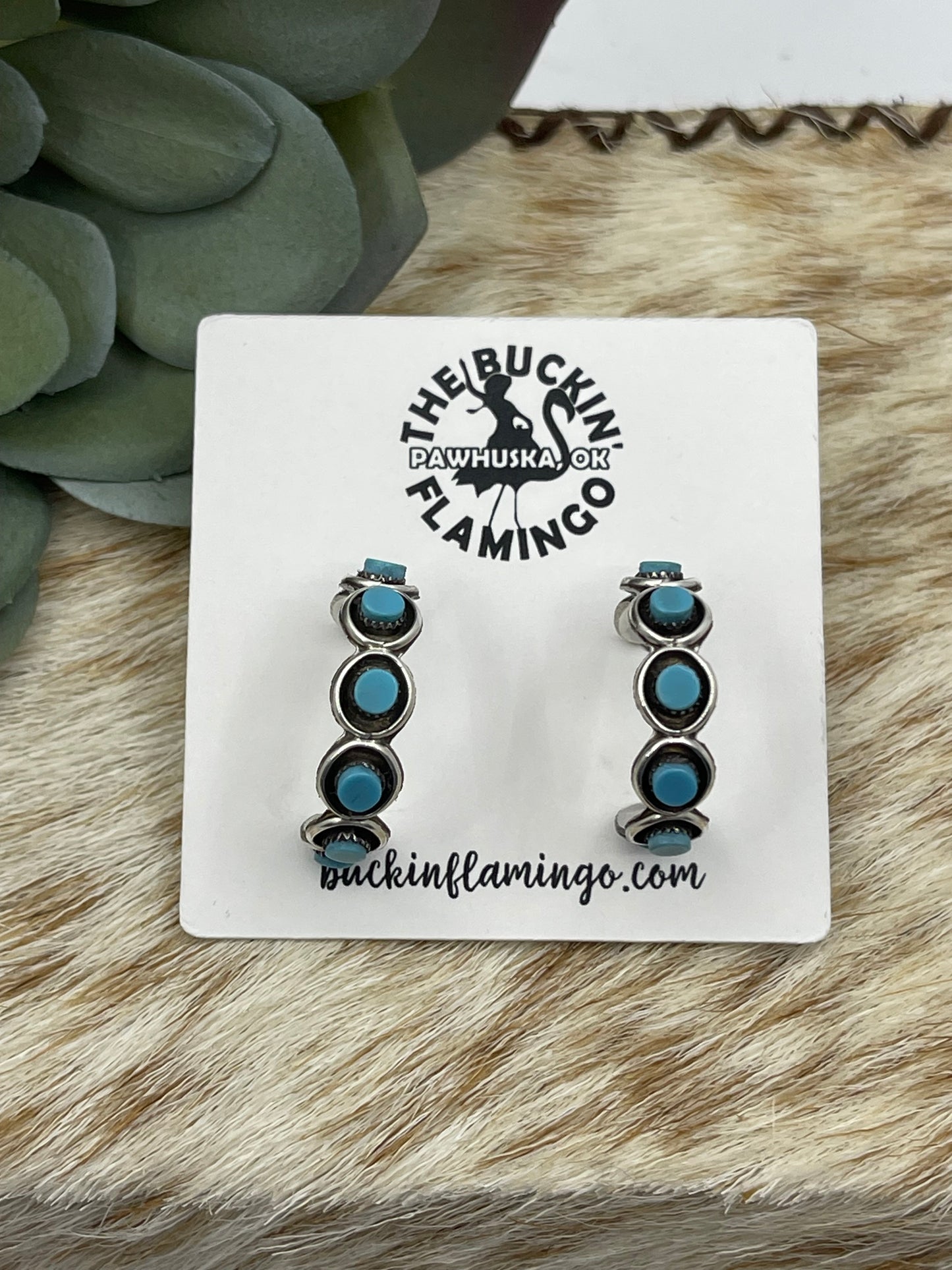Turquoise Snake Eye Post Hoop Earrings by Ivy Booqua, Zuni
