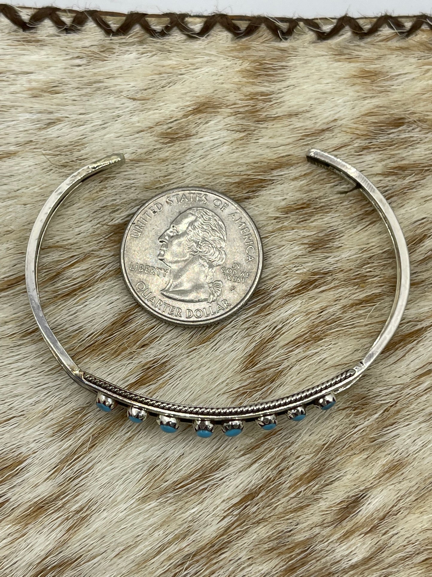 5 3/4"-7 1/4" 8 Stone Turquoise Snake Eye Cuff by Susie Livingston, Zuni