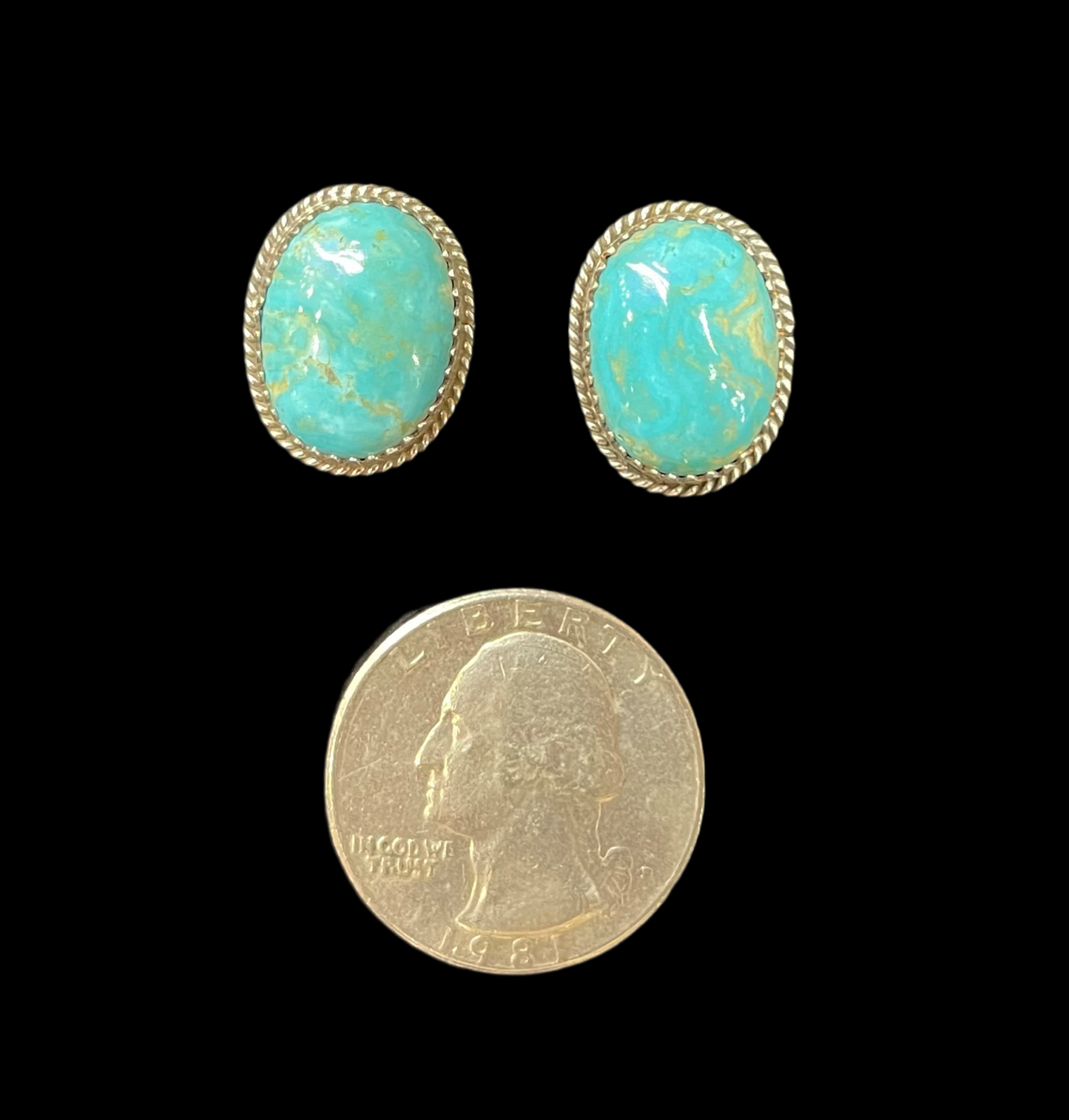 Oval Kingman Turquoise Post Earrings by Theresa Smith, Navajo