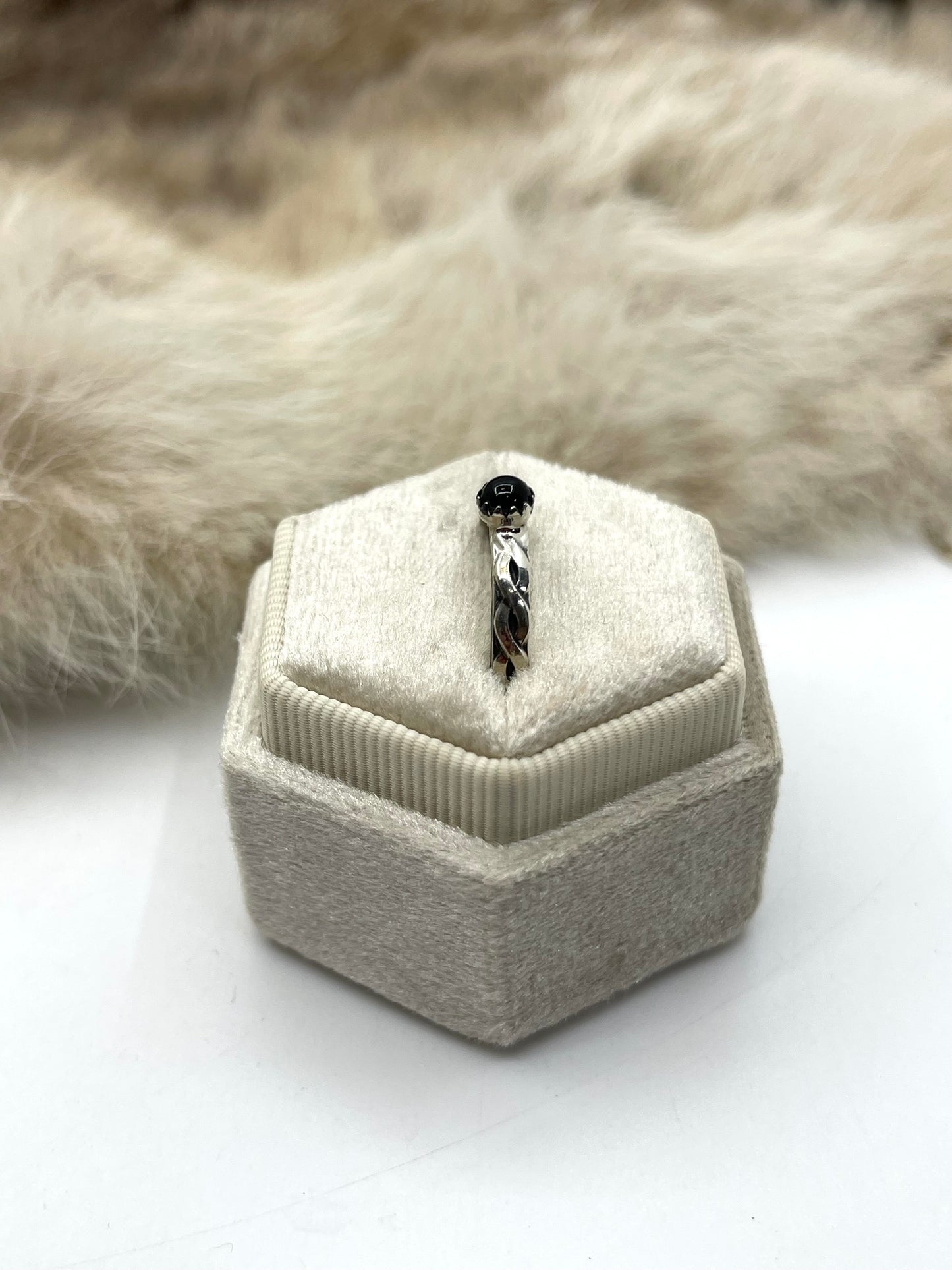 9.0 Tiny Black Onyx Ring by Kenny Lonjose, Navajo