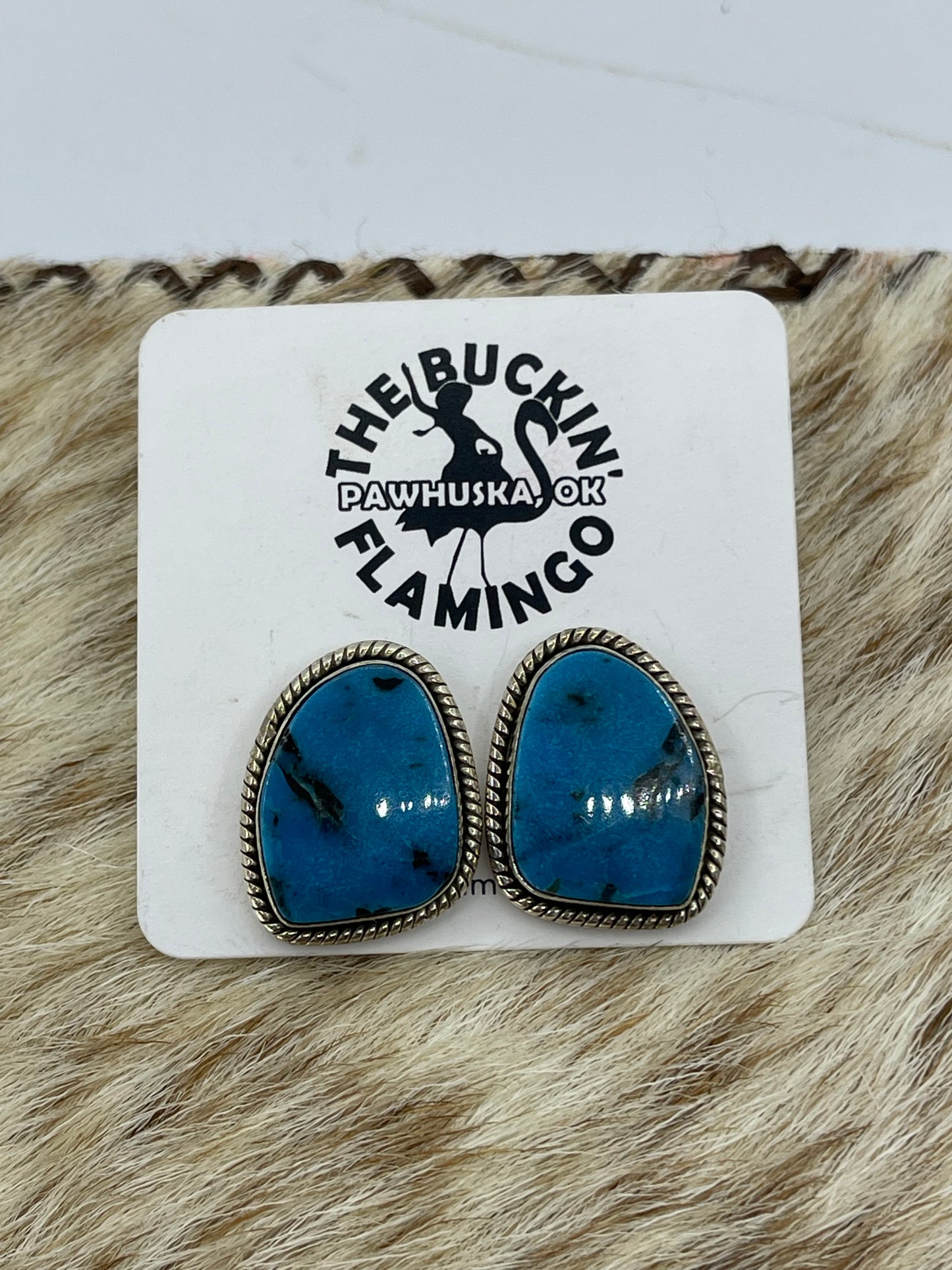 Kingman Turquoise Earrings By Gilbert Nez, Navajo