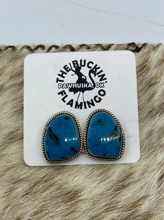 Kingman Turquoise Earrings By Gilbert Nez, Navajo