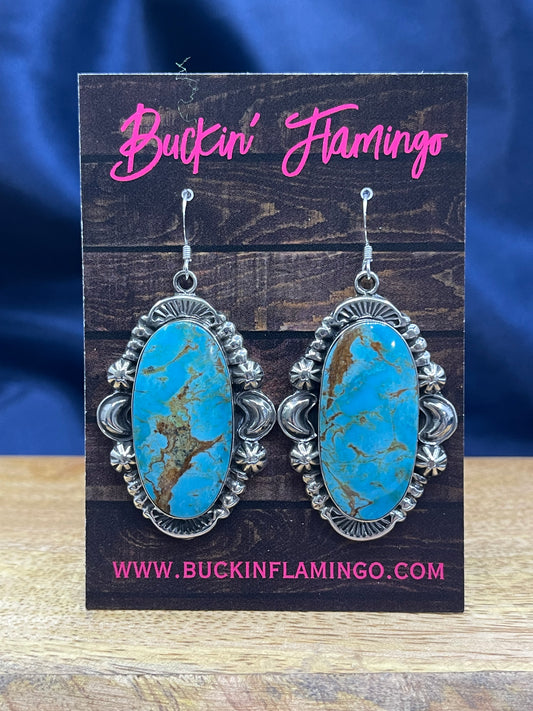 Kingman Turquoise Oval Earrings by Charlene Yazzie, Navajo