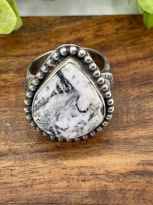15.0 White Buffalo Teardrop Ring by Boyd J. Ashley, Navajo