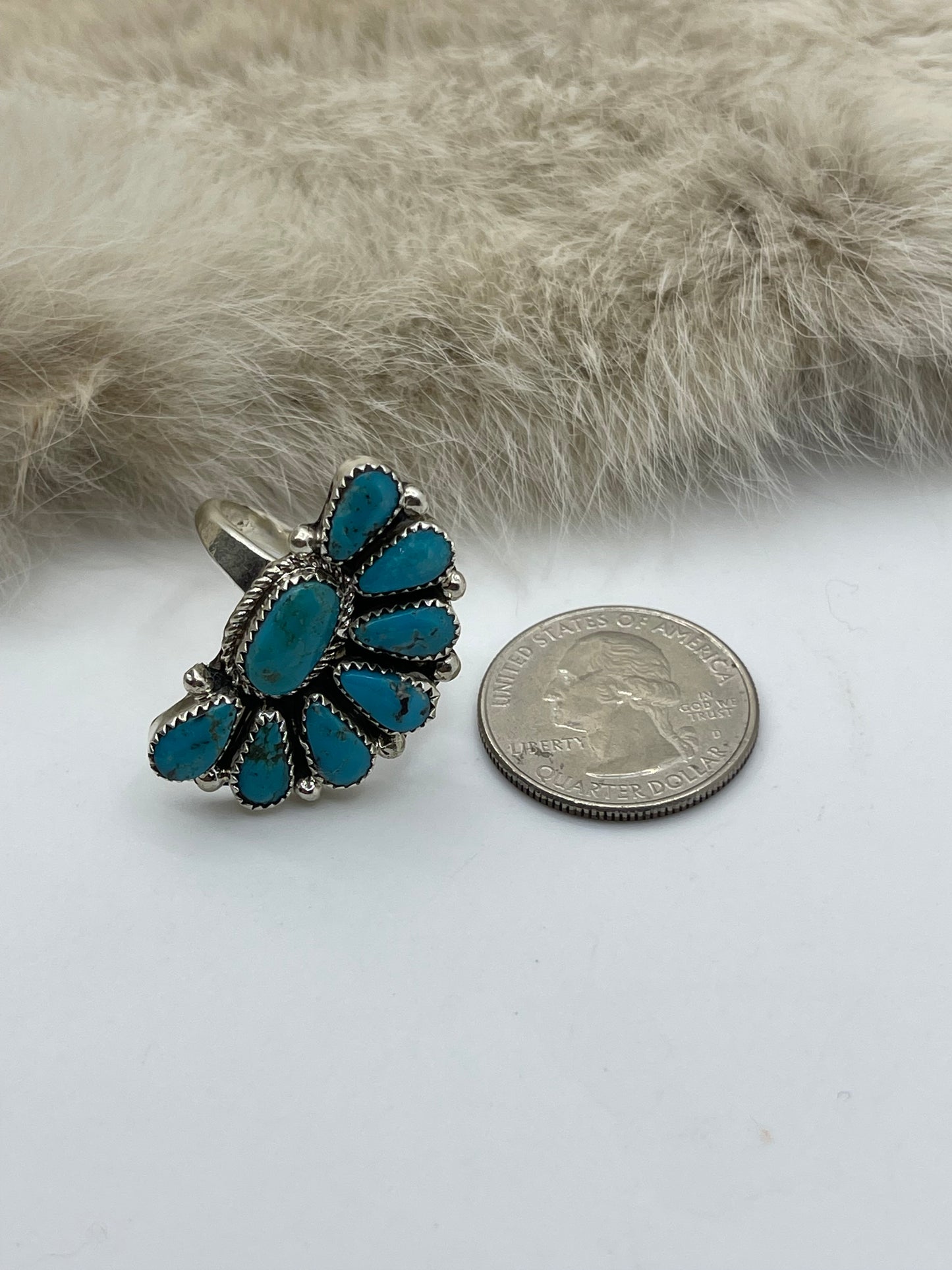 Adjustable 7.0-11.0 Blue Turquoise Half Cluster Ring by Alicia Wilson, Navajo