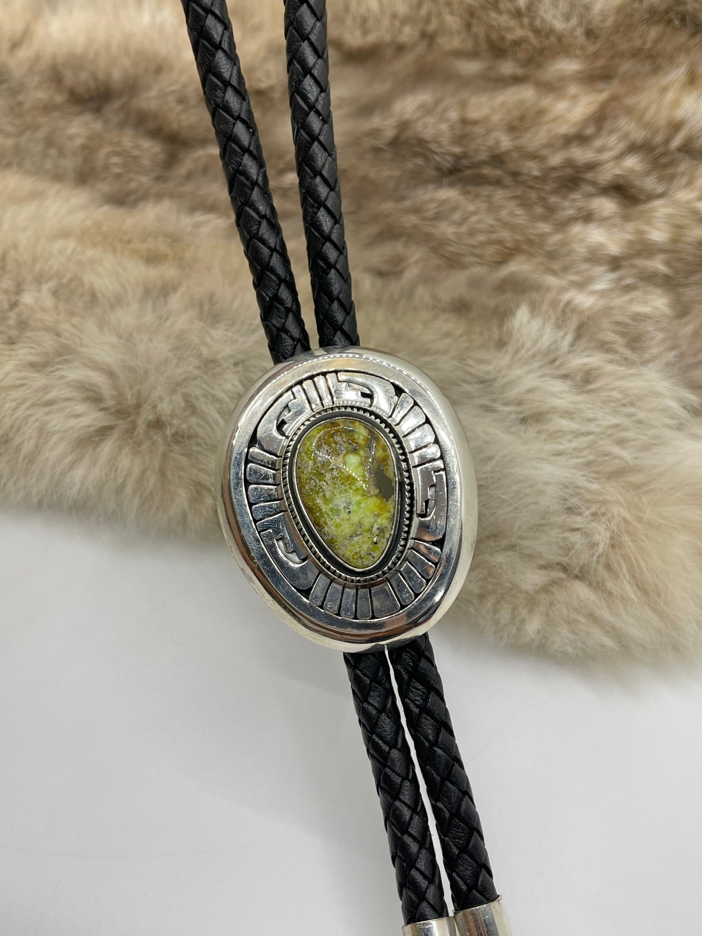 Denali Turquoise Bolo Tie by Leonard Nez, Navajo