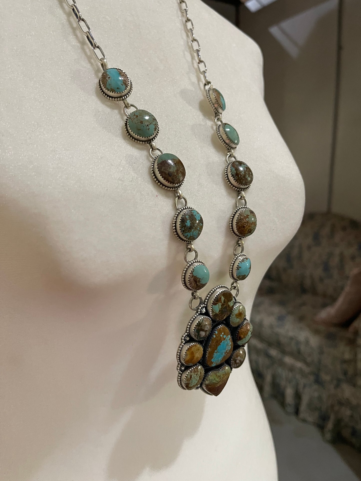 28" Royston Turquoise Cluster Necklace