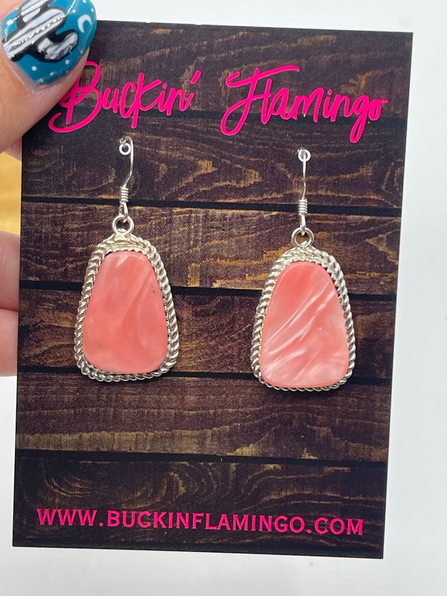 Pink Conch Shell Dangle Earrings by Gabi Jim, Navajo