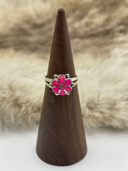 5.0 Hot Pink Opal Ring by Bernadette Hattie, Zuni