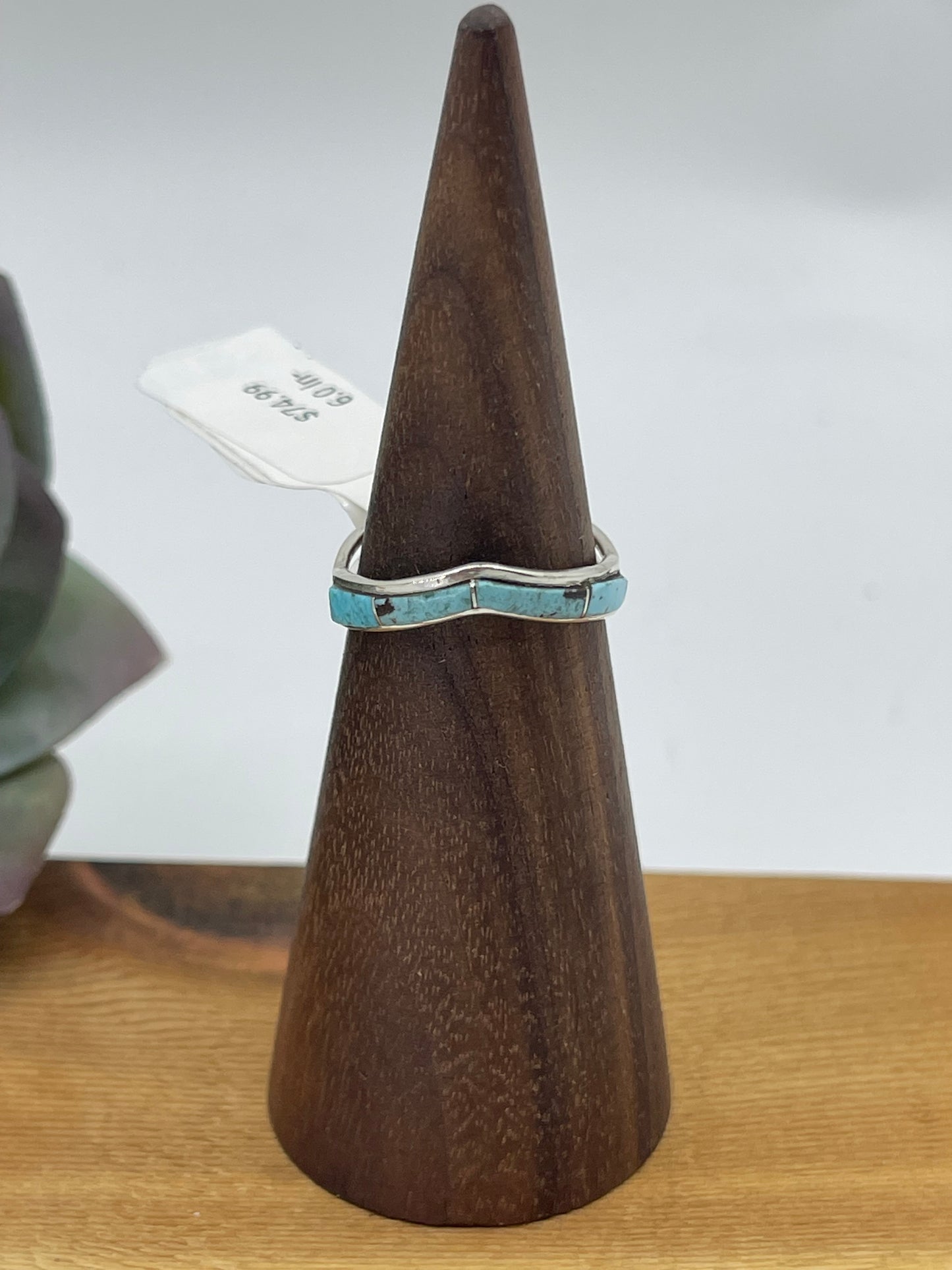 6.0 Inlay Turquoise Chevron Ring by Jamie Johnson, Navajo
