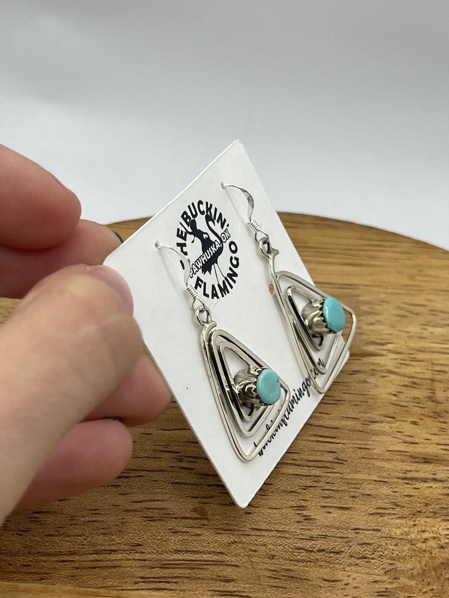 LOT 49 1/11 Turquoise Triangle Spiral Dangle Earrings by Ryntanna Yazzie, Navajo