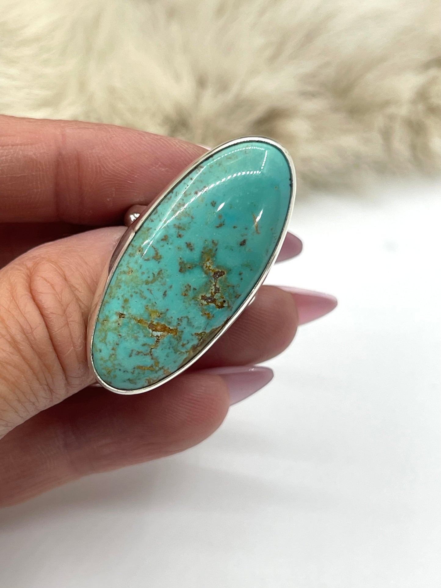 7.0 Kingman Turquoise Ring by Lawrence Willie, Navajo