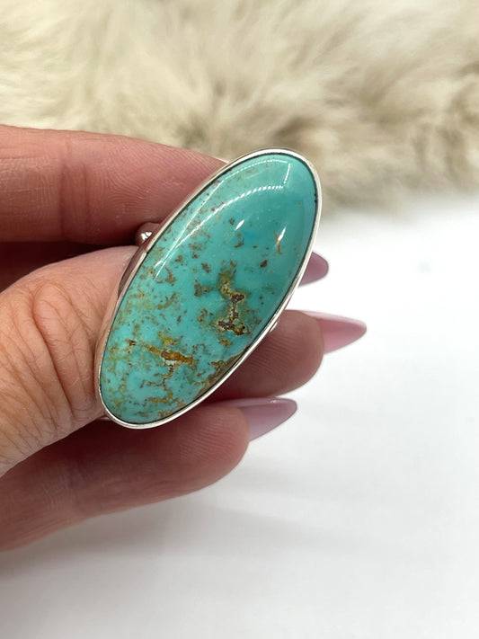 7.0 Kingman Turquoise Ring by Lawrence Willie, Navajo