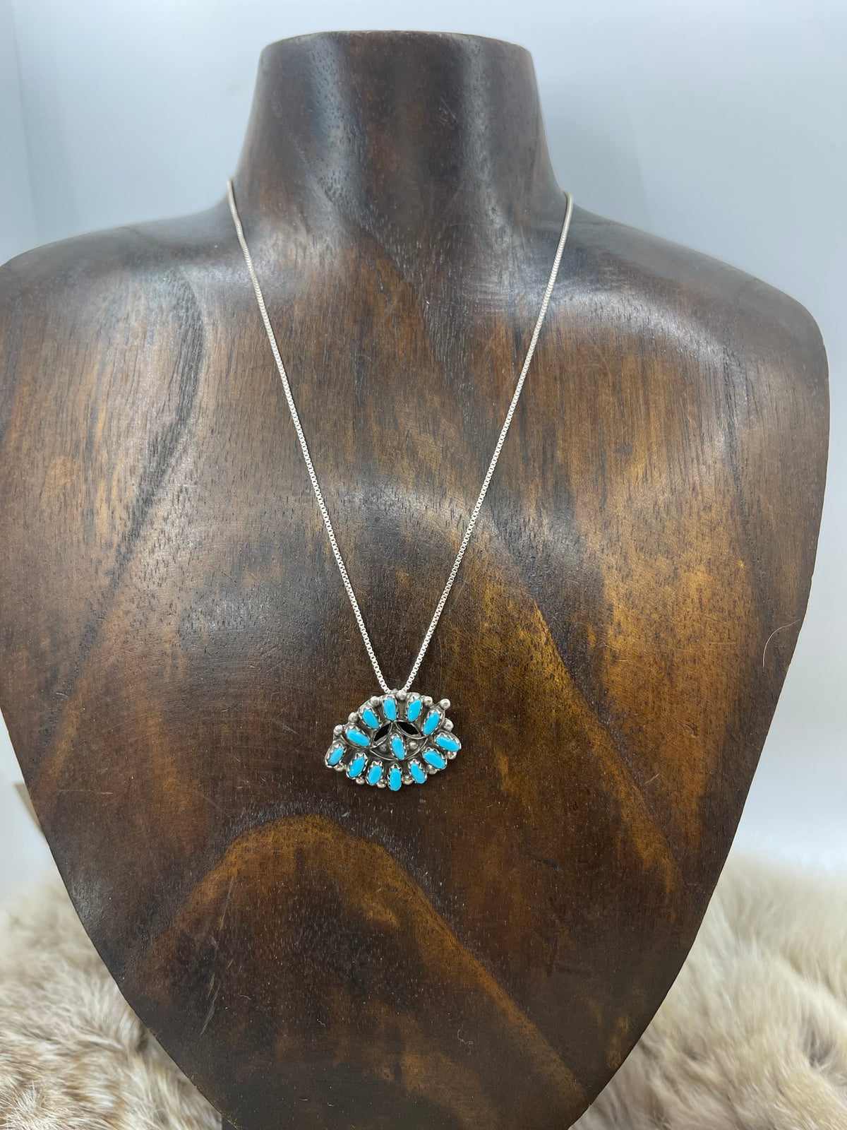 15" Sleeping Beauty Zuni Needlepoint Turquoise Pendant, Zuni