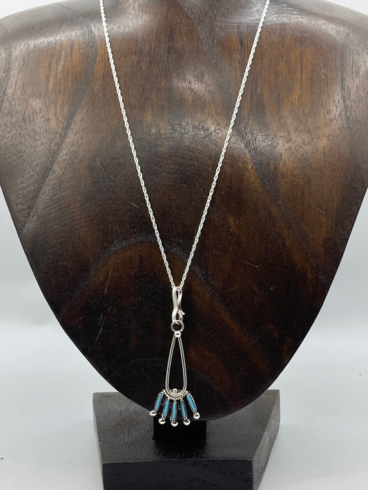 18" Turquoise Zuni Needlepoint Necklace by Gerald Etsate, Zuni