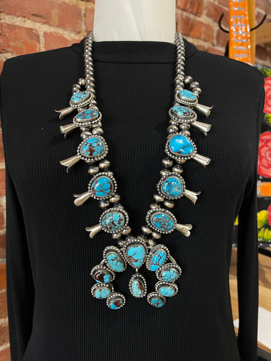 30" Egyptian Turquoise Squash Blossom by Gilbert Nez, Navajo