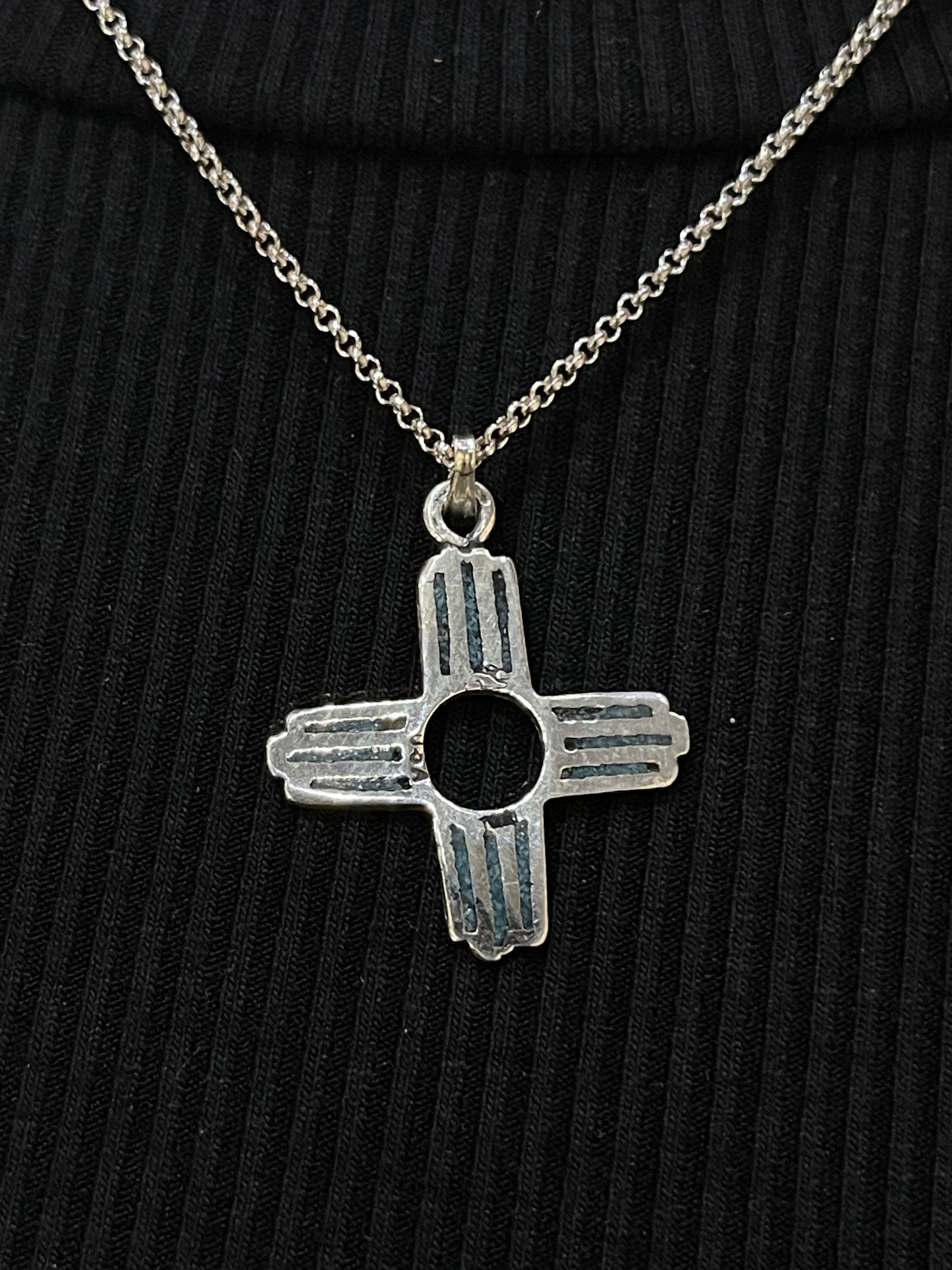 18" Inlaid Turquoise Zia Symbol Necklace by Zia